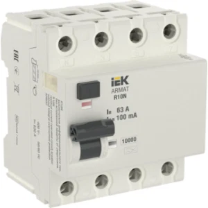 IEK ARMAT Выключатель дифференциального тока R10N 4P 63А 100мА тип A - AR-R10N-4-063A100 IEK ARMAT Выключатель дифференциального тока R10N 4P 63А 100мА тип A - AR-R10N-4-063A100