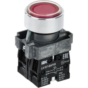 IEK Кнопка управления LA167-BAF45 d=22мм 1з+1р красная - BBT20-BAF45-3-22-67-K04 IEK Кнопка управления LA167-BAF45 d=22мм 1з+1р красная - BBT20-BAF45-3-22-67-K04
