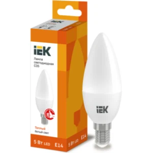 IEK Лампа светодиодная C35 свеча 5Вт 230В 3000К E14 - LLE-C35-5-230-30-E14 IEK Лампа светодиодная C35 свеча 5Вт 230В 3000К E14 - LLE-C35-5-230-30-E14