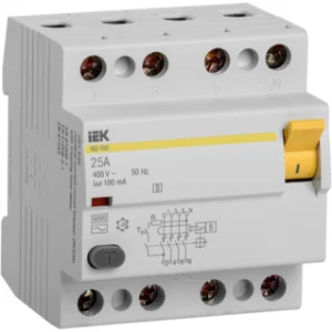IEK Выключатель дифференциальный (УЗО) ВД1-63S 4Р 25А 100мА - MDV12-4-025-100 IEK Выключатель дифференциальный (УЗО) ВД1-63S 4Р 25А 100мА - MDV12-4-025-100