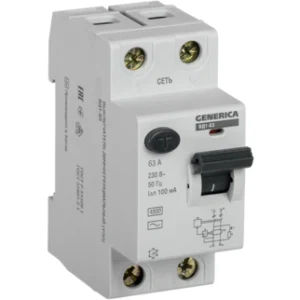 IEK Выключатель дифференциальный (УЗО) ВД1-63 2Р 63А 100мА GENERICA - MDV15-2-063-100 IEK Выключатель дифференциальный (УЗО) ВД1-63 2Р 63А 100мА GENERICA - MDV15-2-063-100